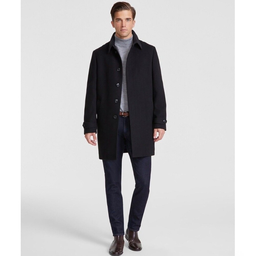 $395 NEW TOMMY HILFIGER Mens 44L Black Soft Modern Fit 38" Long OverCoat Jacket